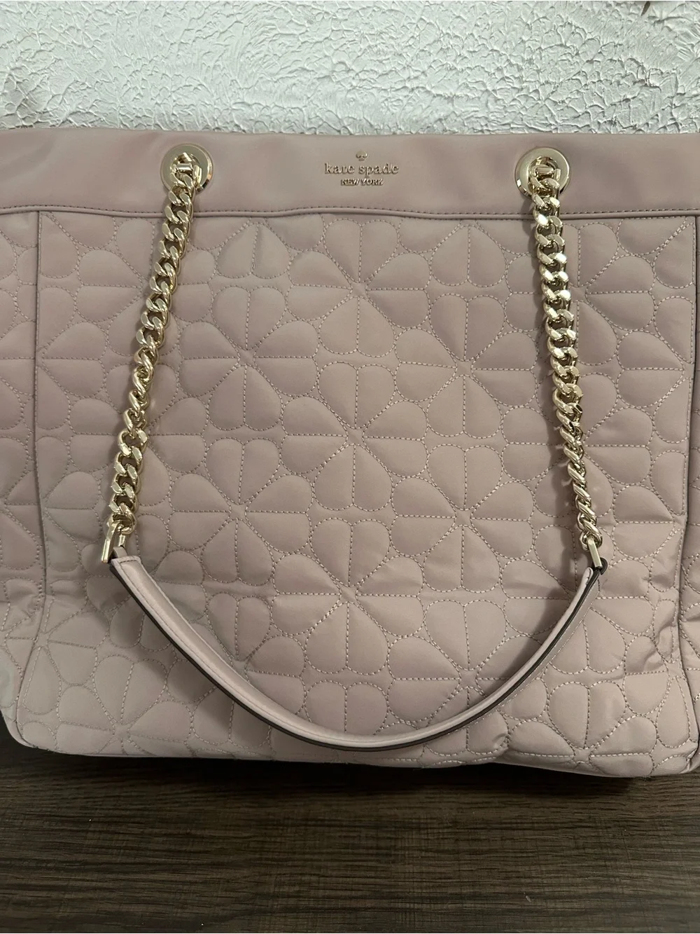 kate spade flower Quilted Blush Pink Tote with Gold Chain Straps